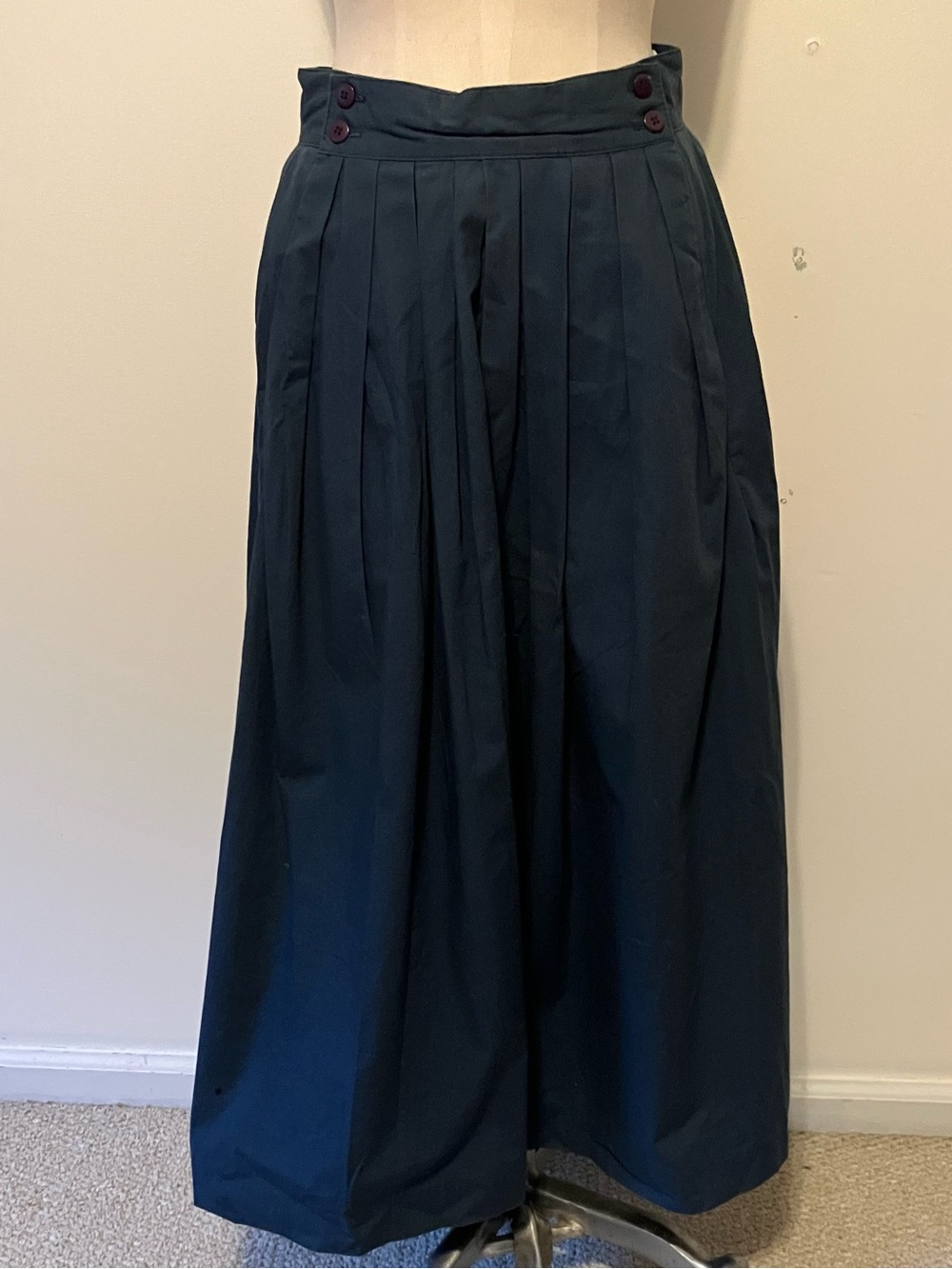VTG Women’s Pleated Maxi Skirt 8 Blue Cotton Modest Preppy Old Money Cabin Creek